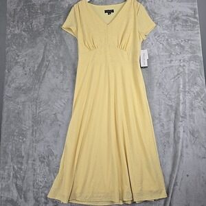 Perceptions Cottagecore Pointelle Midi Dress Large Yellow Fairy Empire Waist‎